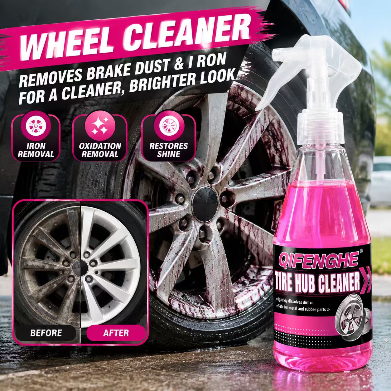 Wheel Cleaner Alloy - Leistungsstarker Felgenreiniger-Spray Entfernt Bremsstaub und Eisenpartikel,